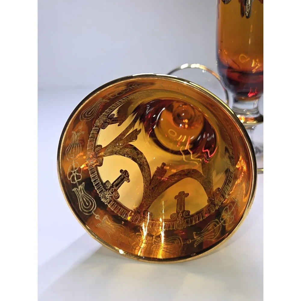 Pair Of Arte Italica Medici Amber Gold Champagne Flutes Goblets Glasses 7.5